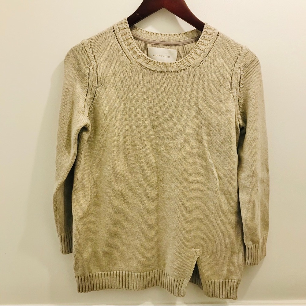 Brochu Walker Crew Neck  Linen Sweater medium tan